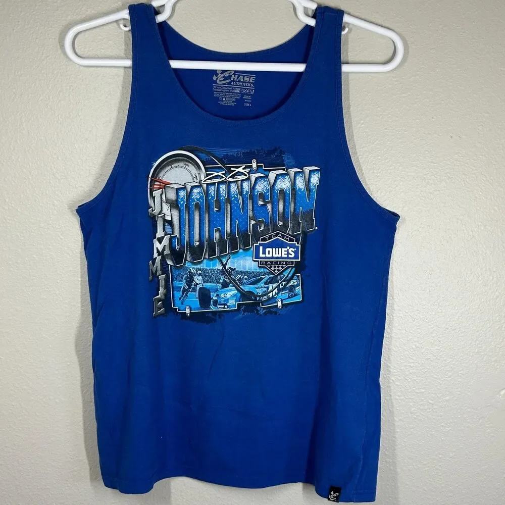 Men's Jimmie Johnson #48 Lowe's NASCAR Blue Graphic Tank Top Size L
